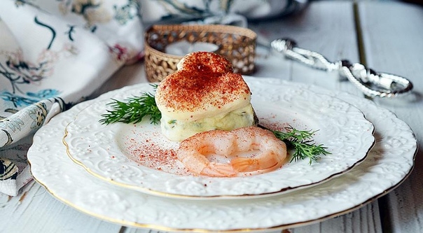 Порционный омлет с креветками "Сердечный"