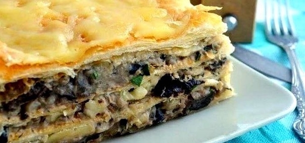 Закусочный торт из лаваша с грибами