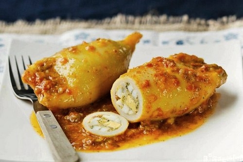 Филе кальмара с креветками в винном соусе Филе кальмара с креветками в винном соусе