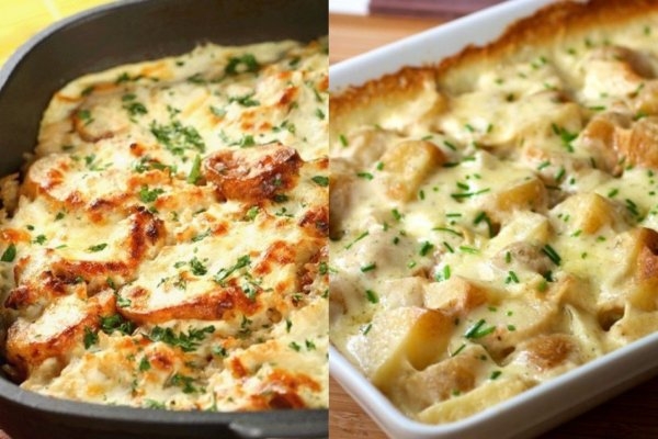 Картофельная запеканка с куриным филе под сметанным соусом
