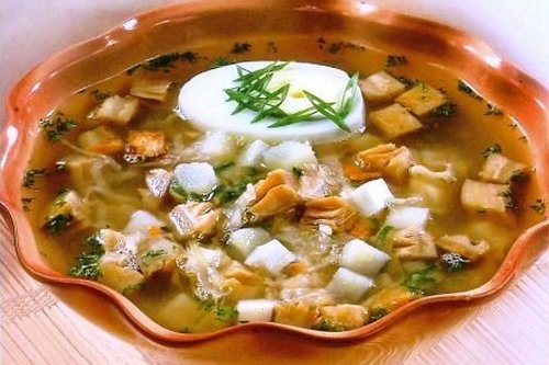 Окрошка с грибами и горчицей