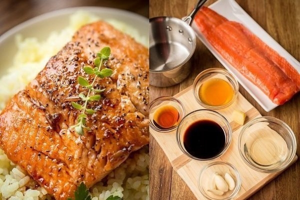 Жареный лосось под соево-медовым соусом