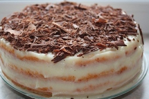 Творожный торт с заварным кремом и орехами