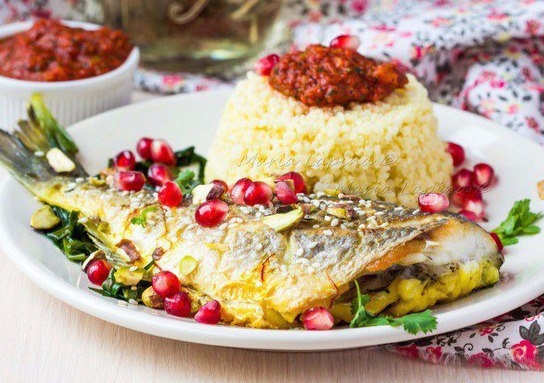 Рыба по-мароккански с пшеном