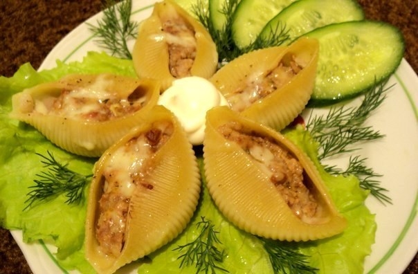 Конкильоне с мясом и сыром. Конкильоне с мясом и сыром.