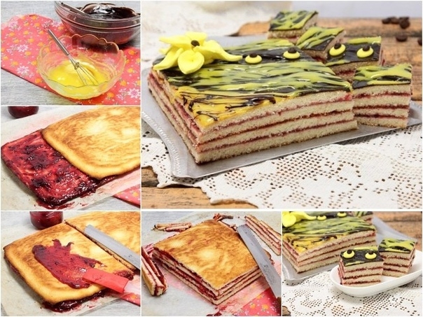 Бисквитный пирог с джемом и глазурью