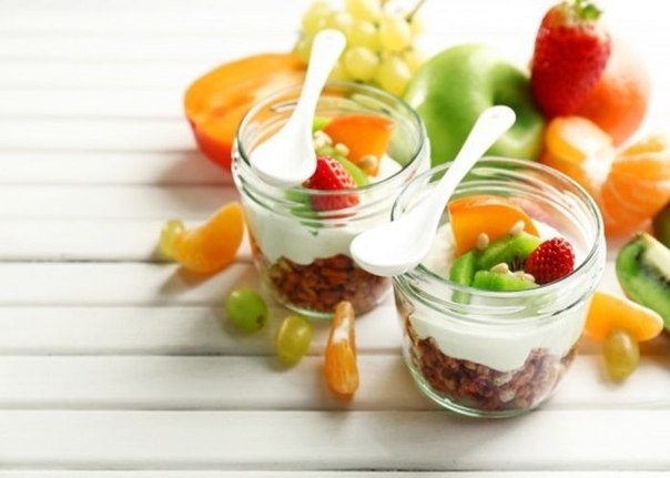 Полезный завтрак с гранолой и фруктами