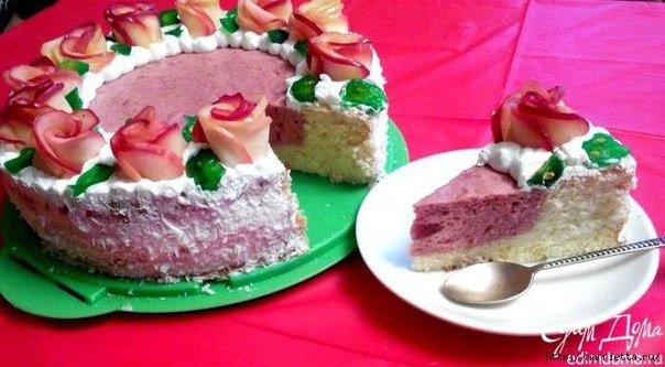 ТОРТ С ЯБЛОЧНО-МАЛИНОВЫМ СУФЛЕ И С РОЗОЧКАМИ ИЗ ЯБЛОК ТОРТ С ЯБЛОЧНО-МАЛИНОВЫМ СУФЛЕ И С РОЗОЧКАМИ ИЗ ЯБЛОК