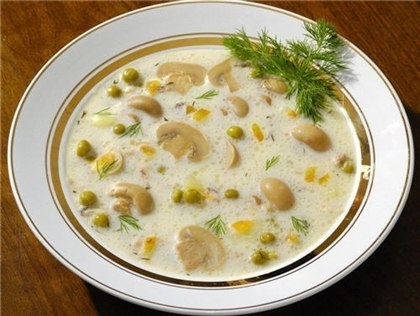 Сырный суп-жульен из курицы с шампиньонами