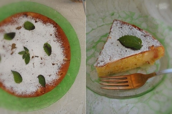 Творожный пирог с яблоком и изюмом