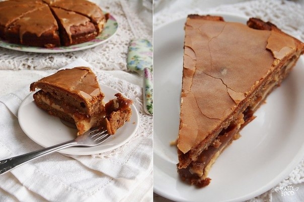 Домашний торт с орехами, кофе и грушевым вареньем
