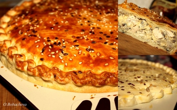 Пирог с курицей, опятами (грибами) и сыром