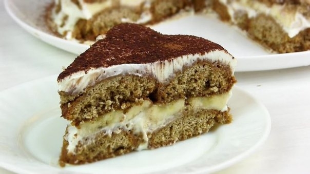 Торт из овсяного печенья с кофе,бананами и сметаной без выпечки