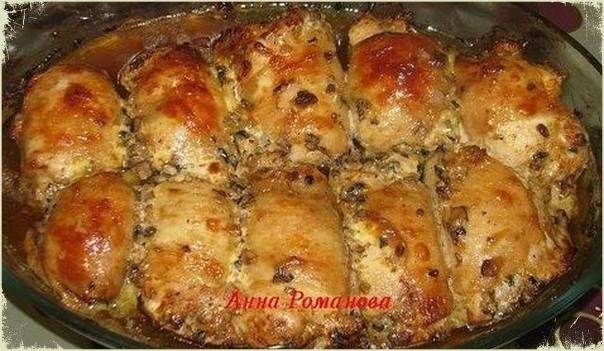 Рулетики из куриных бедер с грибами