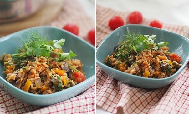 Рис с баклажаном и томатами