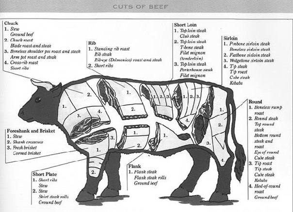 Туша быка разделка схема