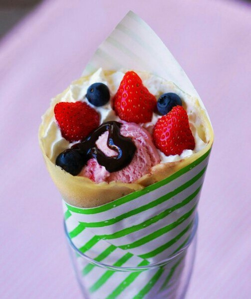 Крепы с клубникой и черникой в японском стиле/Japanese Style Crepe with Strawberry and Blueberry/イチゴ