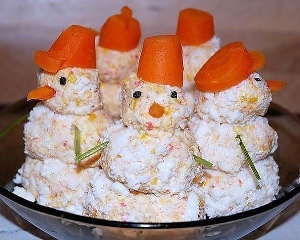 Закуска"Крабовые снеговики"