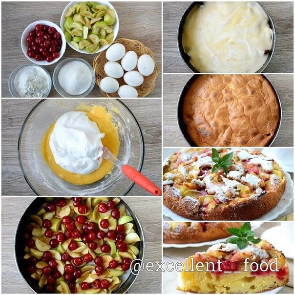 Очень пышная шарлотка с вишней и яблоками Просто и очень вкусно! Поделись рецептом с друзьями.
