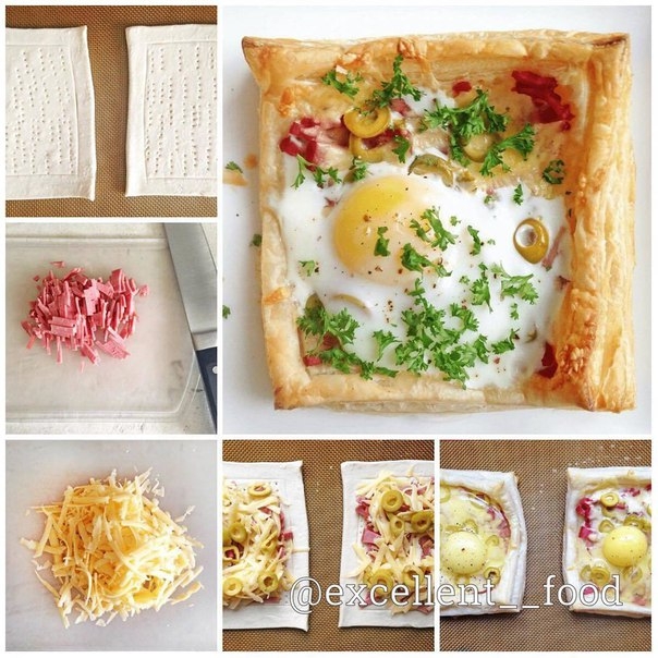 Слойки с яйцом, ветчиной и сыромᅠ