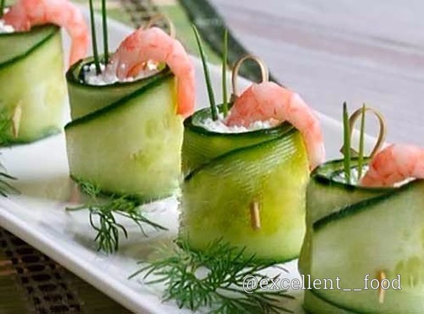 Роллы из огурцов с креветками