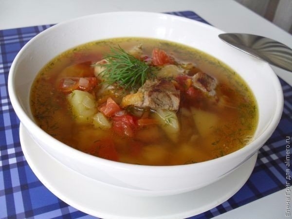 Суп с жареной свининой