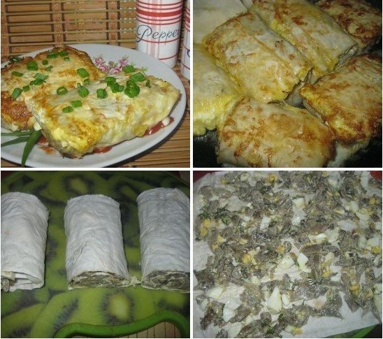 Рулетики с грибами в кляре