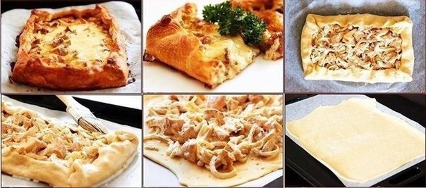 Пирог с грибами, сыром и сметаной.