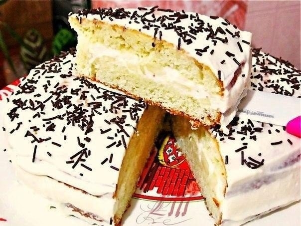 Творожно-сливочный торт с ананасами