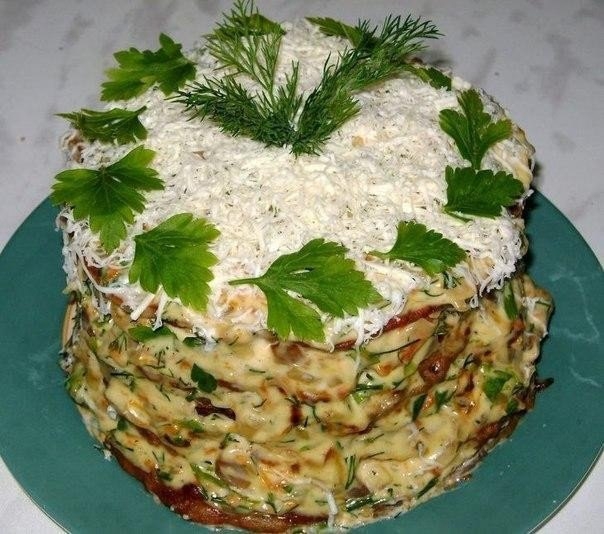 Печёночный торт с грибами Печёночный торт с грибами