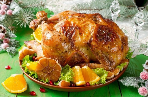 Курица, фаршированная апельсинами.