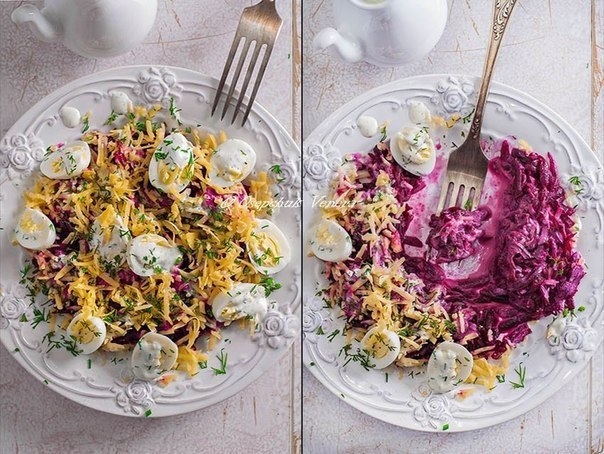 Салат со свеклой, сыром и перепелиными яйцами