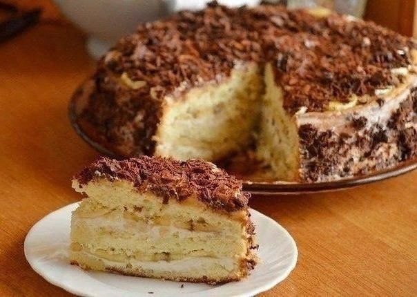 Вкуснейший бисквитный торт с бананами