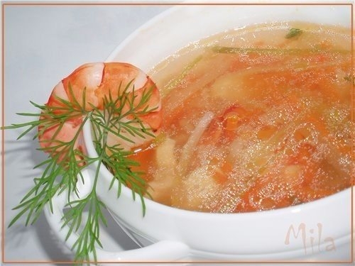 Овощной суп с креветками