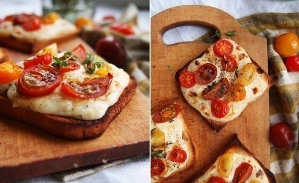 Тосты с сырным соусом и черри. Тосты с сырным соусом и черри.