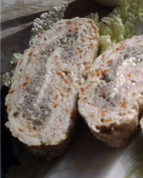 КУРИНЫЙ РУЛЕТ С ГРИБАМИ И СЫРОМ