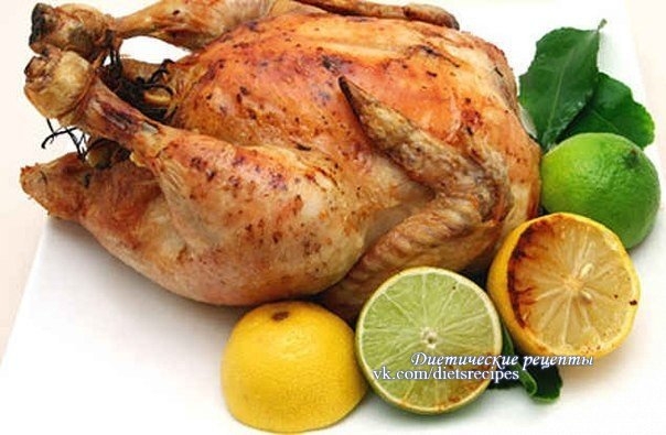 Курица, маринованная в лимонном соке, жареная в рукаве (ужин)