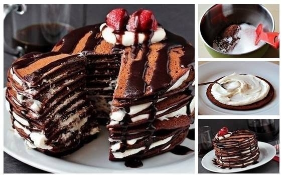 Шоколадный блинный торт со взбитыми сливками