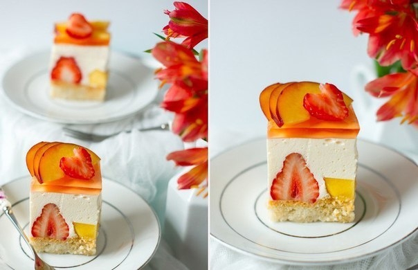 Клубнично-персиковый торт