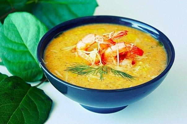 Овощной суп–пюре с креветками