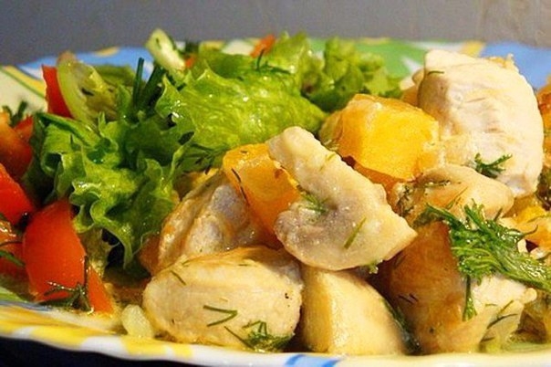 Курица с тыквой и шампиньонами в сметане самое лучшее сочетание вкуса и полезных ингредиентов в одно