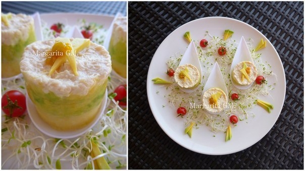 Порционный салат-закуска из курицы, авокадо и картошки: